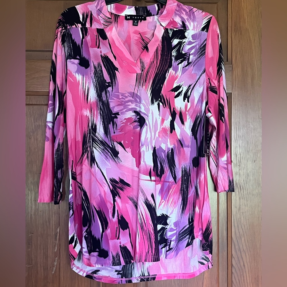 Ladies Pink Black Purple Abstract Print Tunic Top. Brand New Size Small